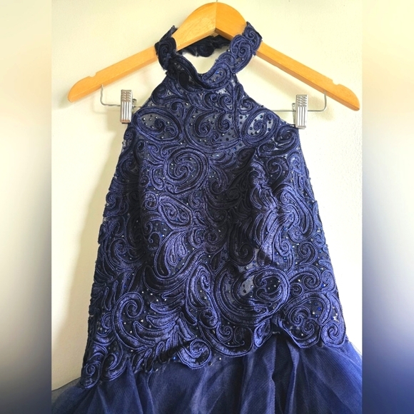 Ellie Wilde By Mon Cherie, Navy Lace And Tulle Ball Gown, Size 12 - Picture 7 of 10